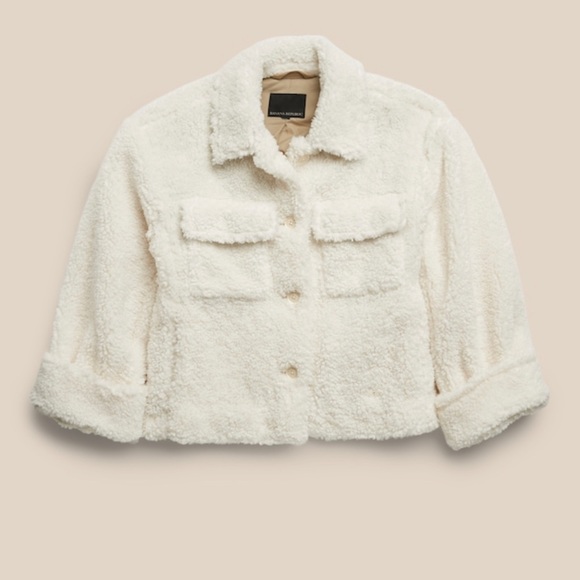 Banana Republic Cropped Sherpa Trucker Jacket Coat - Picture 2 of 12